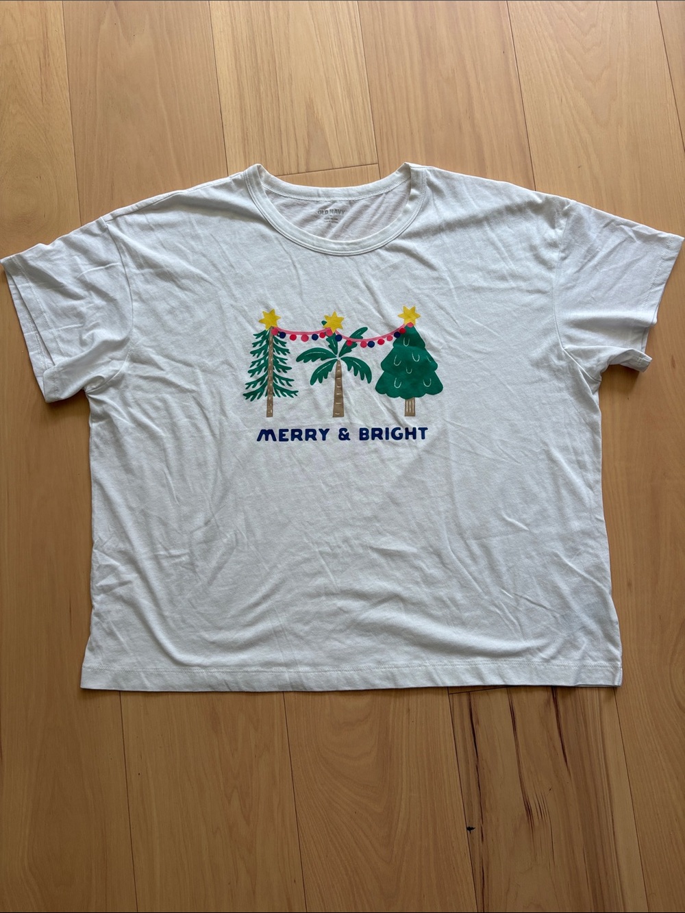 Old Navy White 'Merry & Bright' Tree Graphic Tee